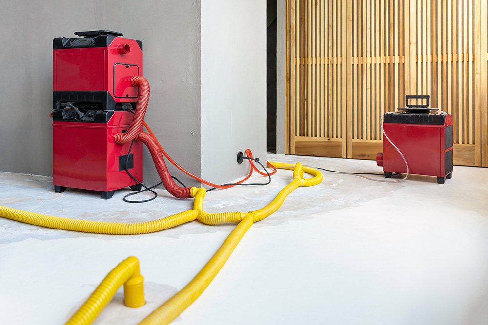 Red power vacuum on previously flooded ground used by our water damage restoration company near Bryn Mawr, California.